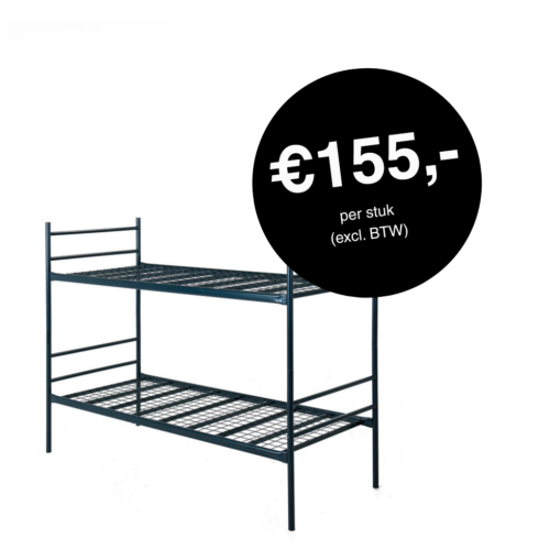 Stapelbed-stapelbed.com_ Standaard stapelbed twee zwarte metalen bedden met gaasbodem op elkaar gekoppeld